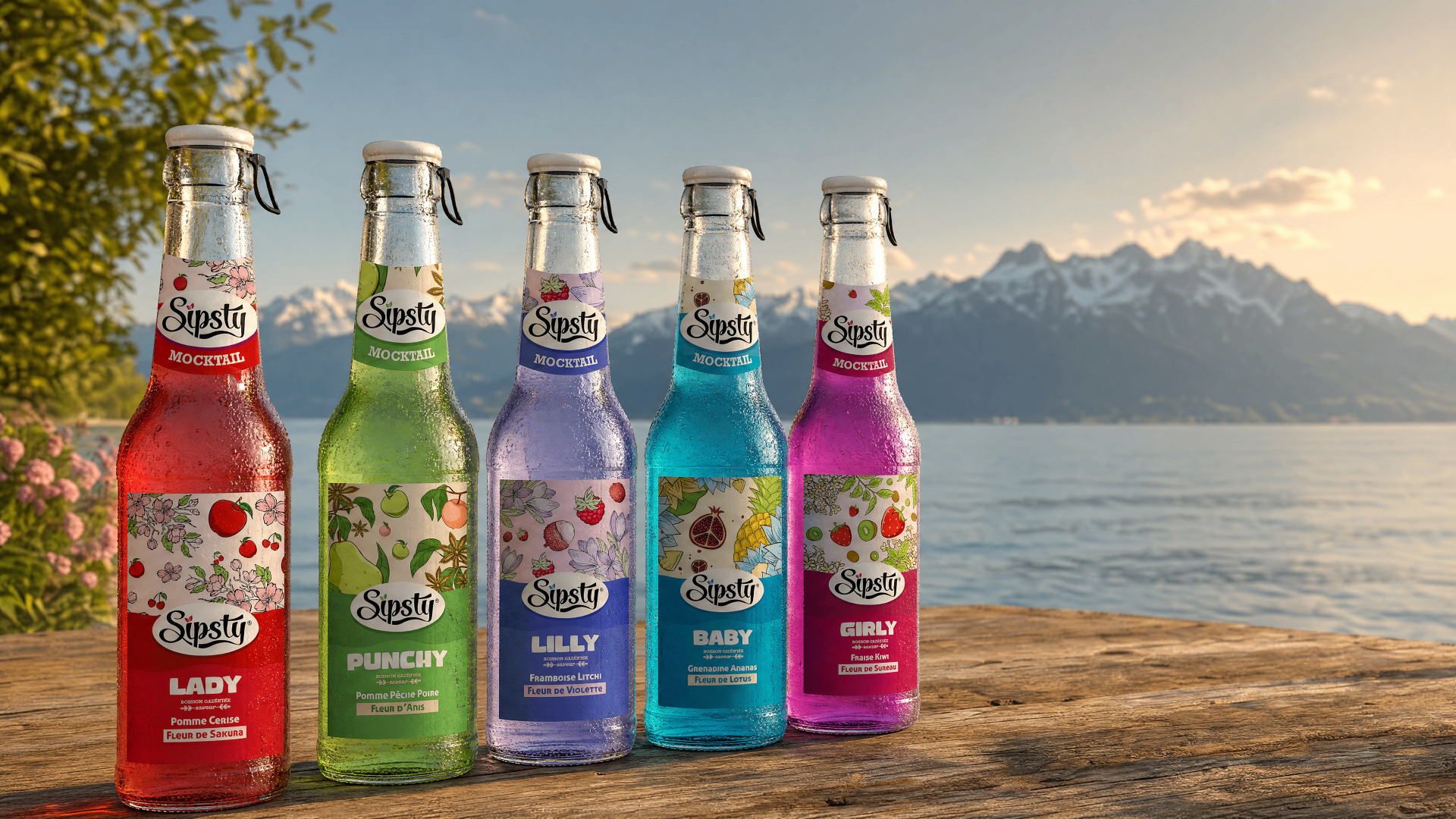 La collection Sipsty au bord du lac Léman face aux Alpes